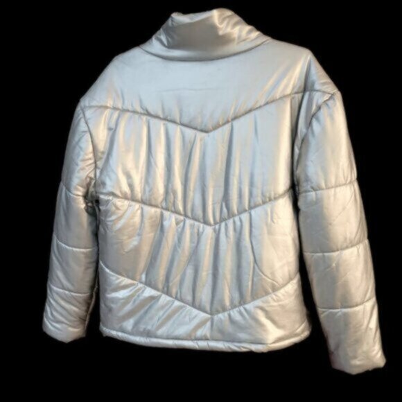 Steve Madden Metallic Silver Downtown Bomber Puffer Jacket NWT Sz Small - Picture 12 of 12